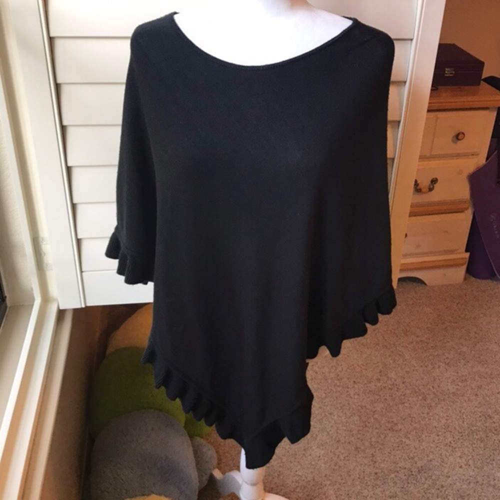 Black Knit Sweater Ruffle Poncho